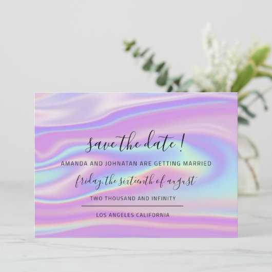 Sparen de Datum Zwarte Minimalisme Holographic Save The Date (Staand voorkant)