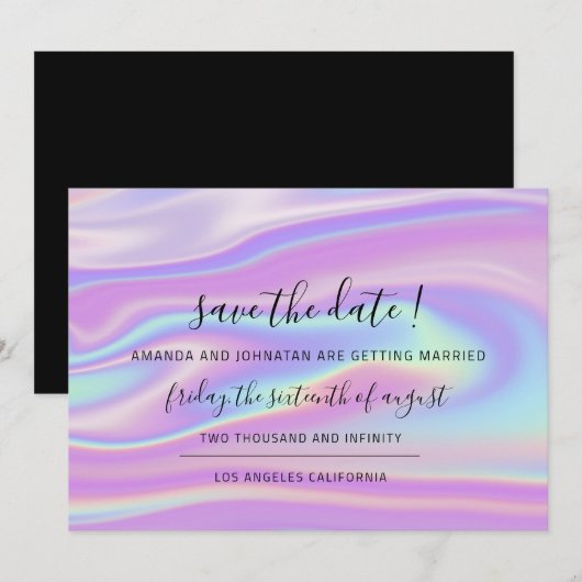 Sparen de Datum Zwarte Minimalisme Holographic Save The Date (Voorkant / Achterkant)