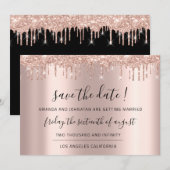 Sparen de Datum Zwarte Roos Glitter Vonk Drijfschi Save The Date (Voorkant / Achterkant)