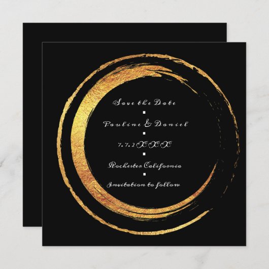 Sparen de Datum Zwarte Witte Golden Circles Lux Save The Date (Voorkant / Achterkant)