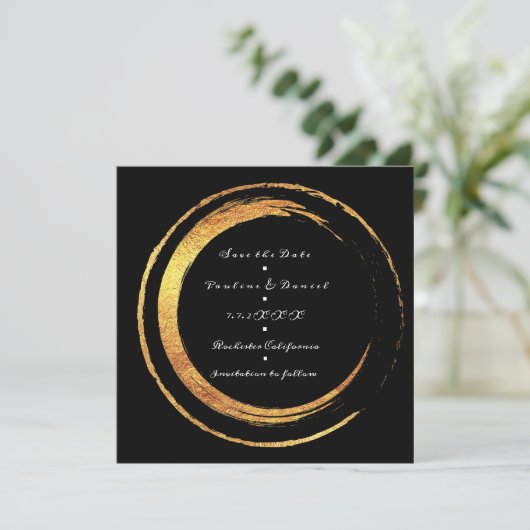 Sparen de Datum Zwarte Witte Golden Circles Lux Save The Date (Staand voorkant)