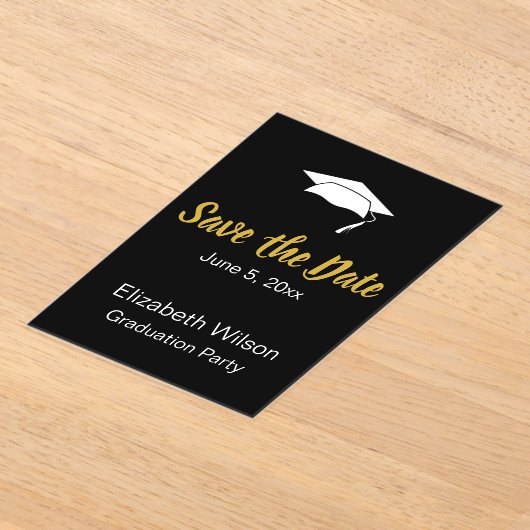 Sparen de Datum Zwarte Witte Goud GraduPartij Acryl Uitnodigingen (Laagn)