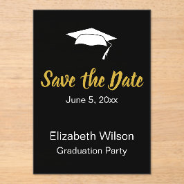 Sparen de Datum Zwarte Witte Goud GraduPartij Acryl Uitnodigingen