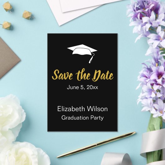 Sparen de Datum Zwarte Witte Goud GraduPartij Acryl Uitnodigingen (Insitu (Huwelijk))