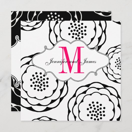 Sparen de Datum Zwarte Witte Roze Uitnodiging van  (Voorkant / Achterkant)