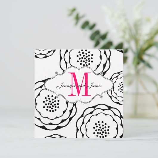 Sparen de Datum Zwarte Witte Roze Uitnodiging van  (Staand voorkant)