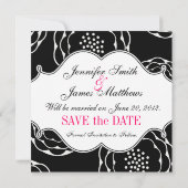 Sparen de Datum Zwarte Witte Roze Uitnodiging van  (Achterkant)