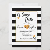 Sparen de Datum Zwarte & Witte Strips met Gold Hea Save The Date (Voorkant)