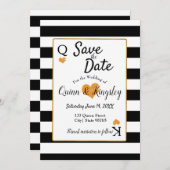Sparen de Datum Zwarte & Witte Strips met Gold Hea Save The Date (Voorkant / Achterkant)