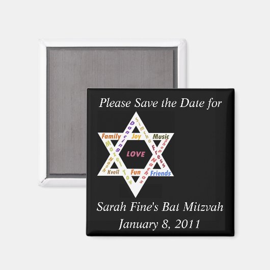 Sparen de datumbar of Bat Mitzvah Magneet (Voorkant / Achterkant)