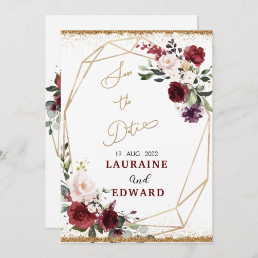 Sparen de datumkaart eenvoudige bloemgoud kaart (Voorkant / Achterkant)