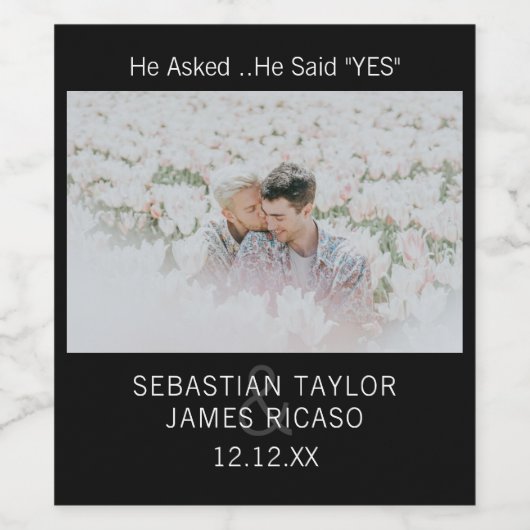 Sparen de DatumKay hij ja Persoonlijke Foto zei Wijn Etiket (Enkel label)