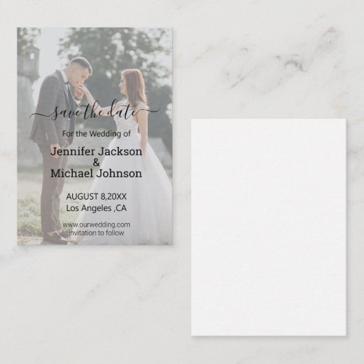 sparen de de fotouitnodiging van de datumkalligraf notitiekaartje (Voorkant / Achterkant)