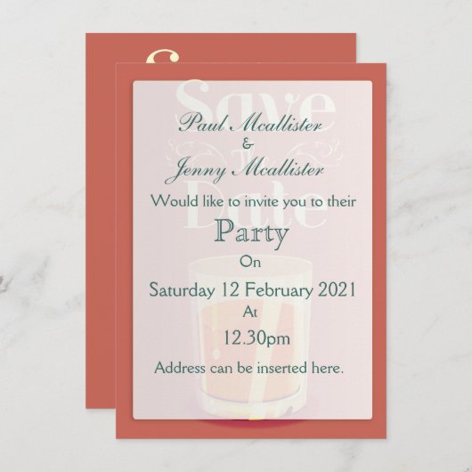 Sparen de  Drink Whiskey van de Datum Kaart (Voorkant / Achterkant)