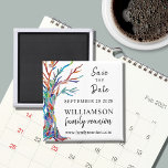 Sparen de Familie van de Boom van de Datum Magnet<br><div class="desc">Vraag uw familie om de datum voor hun familiereünie op te slaan met deze stijlvolle magneet. Het is voorzien van een kleurrijke stamboom die oorspronkelijk in glazen mozaïek was gemaakt. Eenvoudig aan te passen met uw gegevens. Gebruik de optie Verdere wijzigingen aanpassen om de tekstgrootte, stijl of kleur te wijzigen...</div>