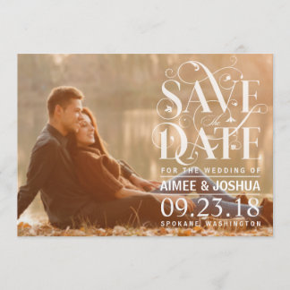 Sparen de Foto van de Datum - Floral Vlourish Typo Save The Date