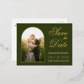 Sparen de Foto van de Datum Groen goud van het Man Folie Uitnodiging Briefkaart (Voorkant / Achterkant)