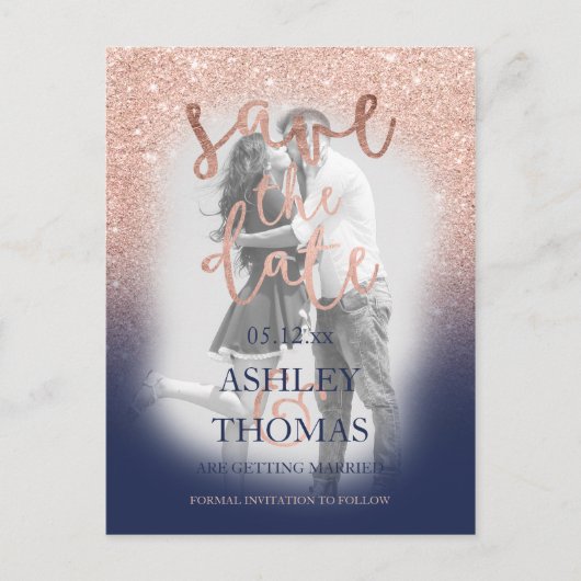 Sparen de gouden glitter van het roos van de Datum Aankondigingskaart (Voorkant)