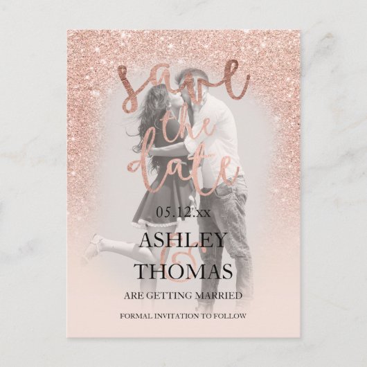 Sparen de gouden glitter van het roos van de Datum Aankondigingskaart (Voorkant)