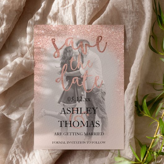 Sparen de gouden glitter van het roos van de Datum Aankondigingskaart