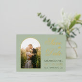 Sparen de groene Foto van de Pagina van de Datum i Folie Uitnodiging Briefkaart (Staand Voorkant)