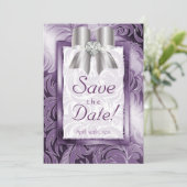Sparen de Kaart van de Datum Leaf Floral Paarse Si (Staand voorkant)
