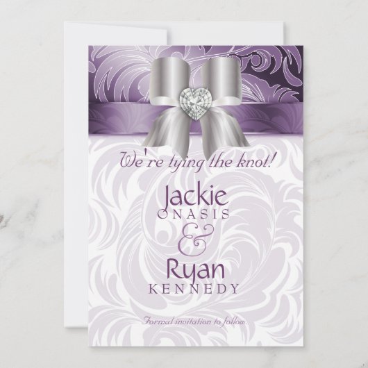 Sparen de Kaart van de Datum Leaf Floral Paarse Si (Achterkant)