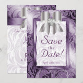 Sparen de Kaart van de Datum Leaf Floral Paarse Si (Voorkant / Achterkant)