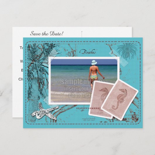 Sparen de  Kaart van de Datum TurquoiseFrame (Voorkant / Achterkant)