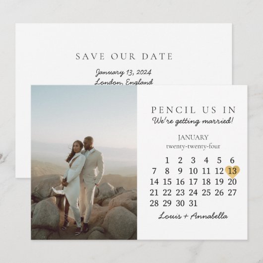 Sparen de Kalender van de Datum Januari 2024 Maand Kaart (Voorkant / Achterkant)