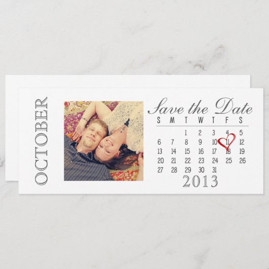 Sparen de Kalender van de Datum: oktober 2013 Save The Date (Voorkant / Achterkant)