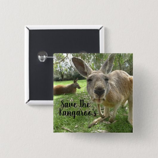 Sparen de Kangaroo's Vierkante Button 5,1 Cm (Voorkant /achterkant)