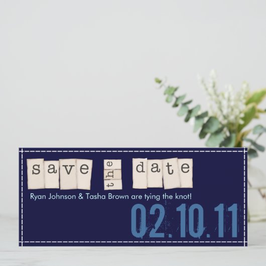 Sparen de Mededelingen van de Datum {Blauw van de Save The Date (Staand voorkant)