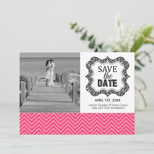 Sparen de Mededelingen van de Datum {Roze Chevron} Kaart (Staand voorkant)