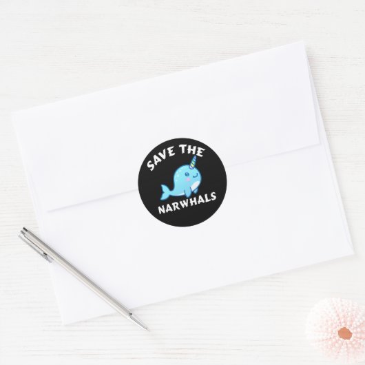 Sparen de Narwhals Ronde Sticker (Envelop)