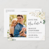 Sparen de Nieuwe Datum Groene Witte Foto van de Fl Briefkaart (Voorkant / Achterkant)