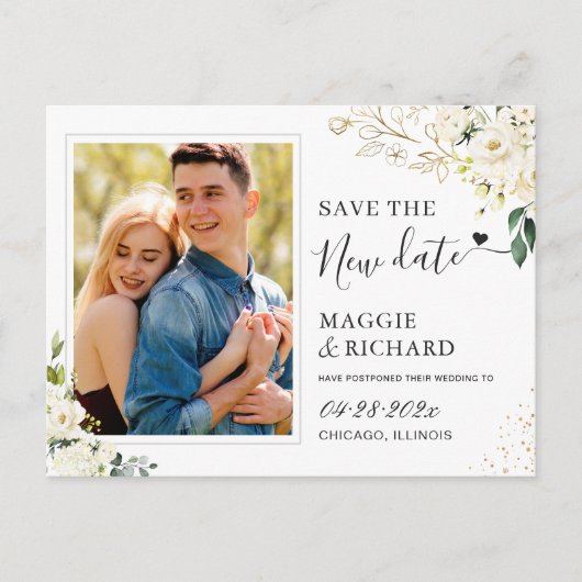 Sparen de Nieuwe Datum Groene Witte Foto van de Fl Briefkaart (Voorkant)