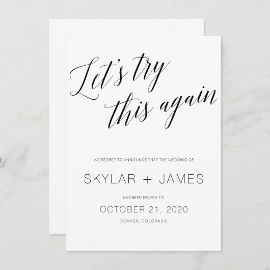 Sparen de nieuwe datum, trouwuitstel kaart. kaart (Voorkant / Achterkant)