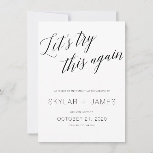 Sparen de nieuwe datum, trouwuitstel kaart. kaart (Voorkant)