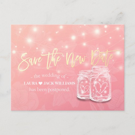 Sparen de Nieuwe Datum van de Uitstel van het huwe Aankondigingskaart (Voorkant)