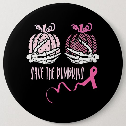 Sparen de Pumpkin Skeleton Hand Breast Cancer Awar Ronde Button 6,0 Cm (Voorkant)