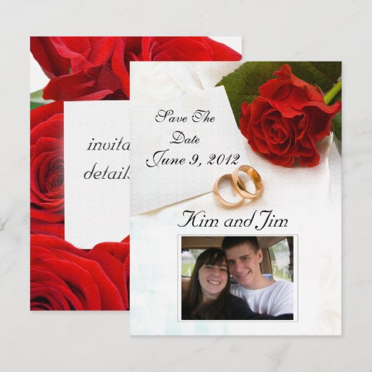 Sparen de rode de rozenuitnodiging van de Datum Save The Date (Voorkant / Achterkant)