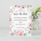Sparen de Roze Bloemen van de Waterverf van de Dat Save The Date (Staand voorkant)