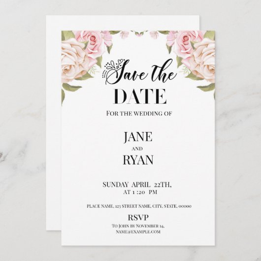 Sparen de Sjabloon van de Uitnodiging van de Datum (Voorkant / Achterkant)