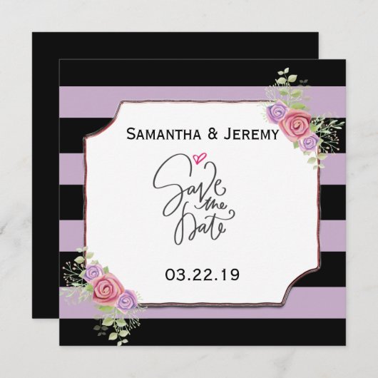  sparen de Streepjes van de Datum met Floral Save The Date (Voorkant / Achterkant)