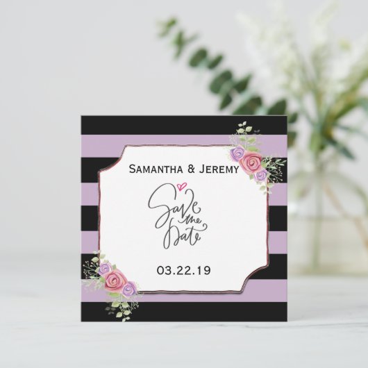  sparen de Streepjes van de Datum met Floral Save The Date (Staand voorkant)