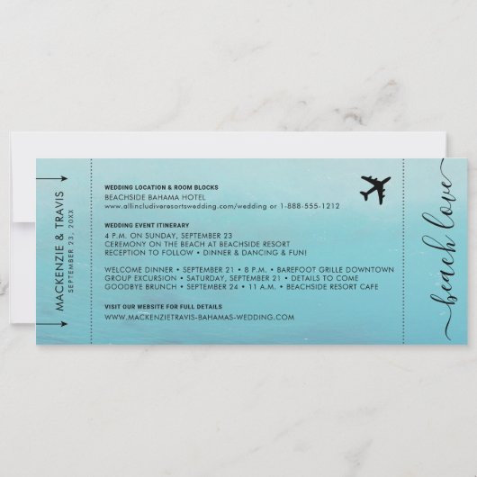 Sparen de Tropische het Boarding Pass van het Manu Save The Date (Achterkant)