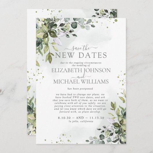 Sparen de TWEE Nieuwe Dates Uitstel van het Bouw Save The Date (Voorkant / Achterkant)