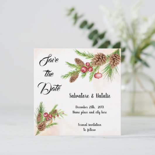 Sparen de Uitnodiging van de Kerstmis van de Datum (Staand voorkant)