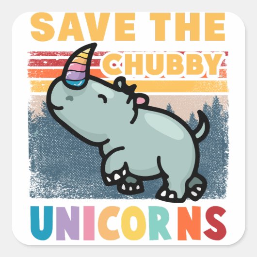 Sparen de Unicorns van de Chubby Vierkante Sticker (Voorkant)